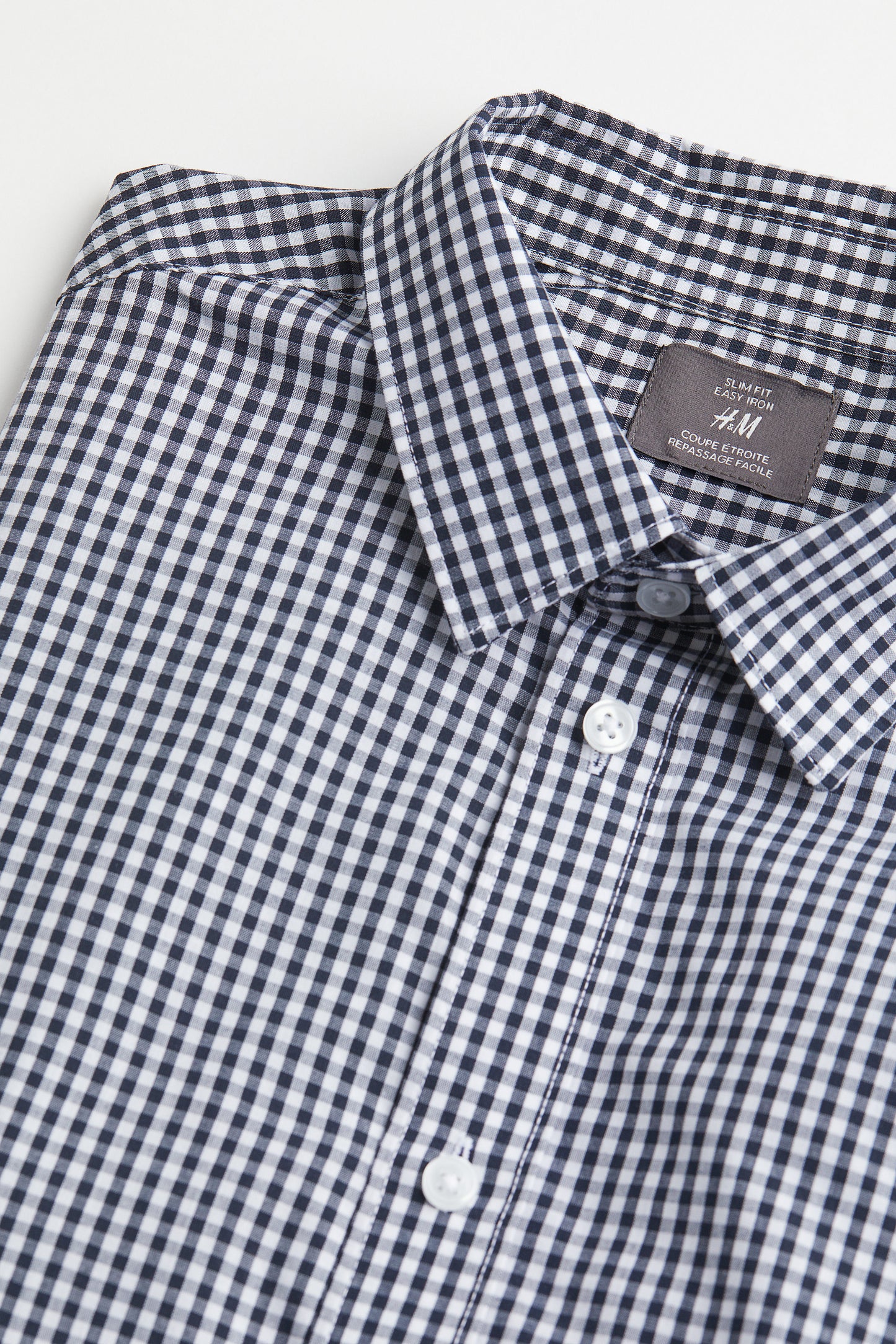 H&M GINGHAM CHECK SLIM-FIT EASY IRON SHIRT