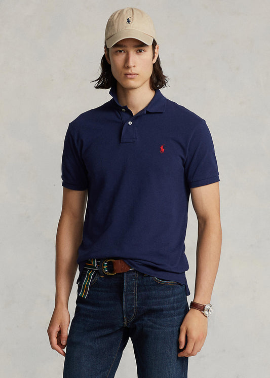 RALPH LAUREN SMALL PONY MESH POLO CUSTOM SLIM FIT NAVY BLUE