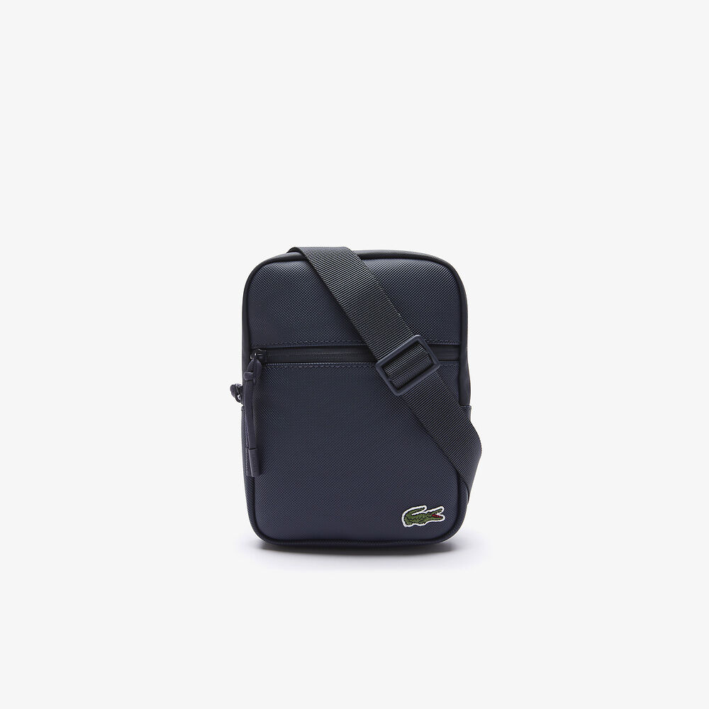 LACOSTE Men's Coated Canvas Small Flat Crossbody Bag Navy