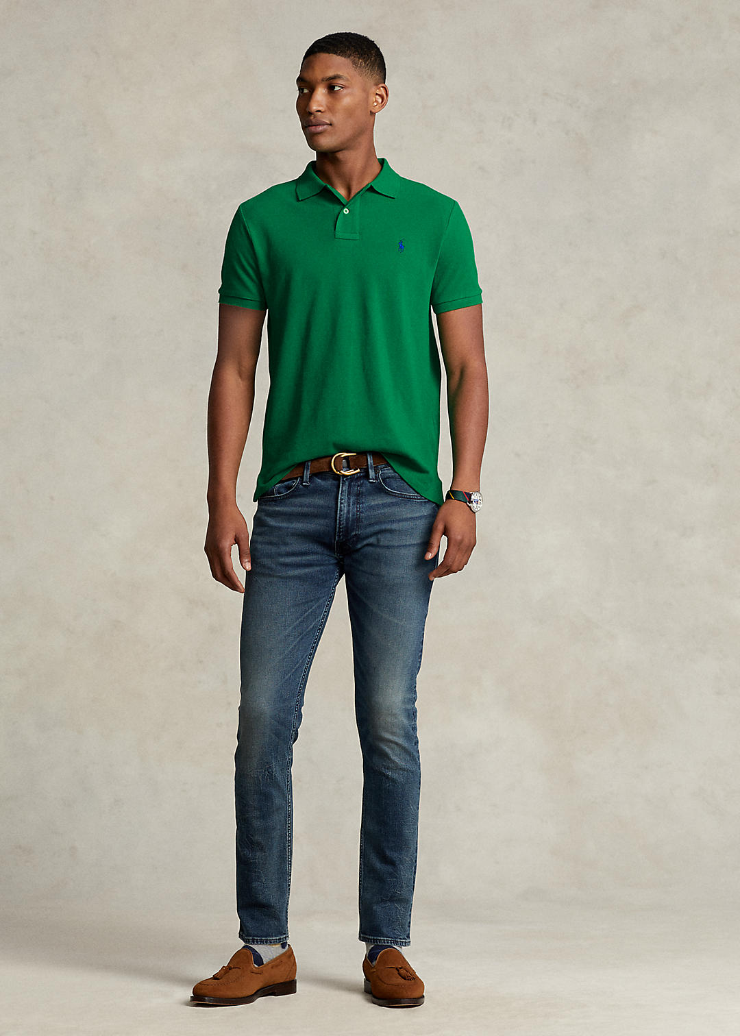 RALPH LAUREN SMALL PONY MESH POLO CUSTOM SLIM FIT DARK GREEN