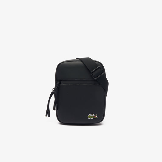 LACOSTE Men's Coated Canvas Small Flat Crossbody Bag Black