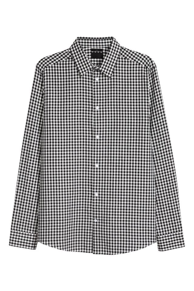 H&M GINGHAM CHECK SLIM-FIT EASY IRON SHIRT