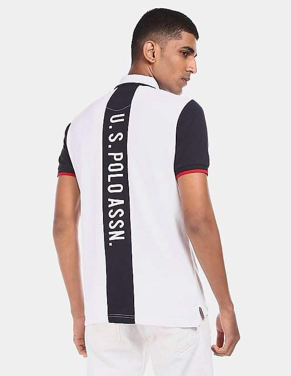 U.S. POLO ASSN MEN'S WHITE COLOUR BLOCK COTTON  POLO SHIRT