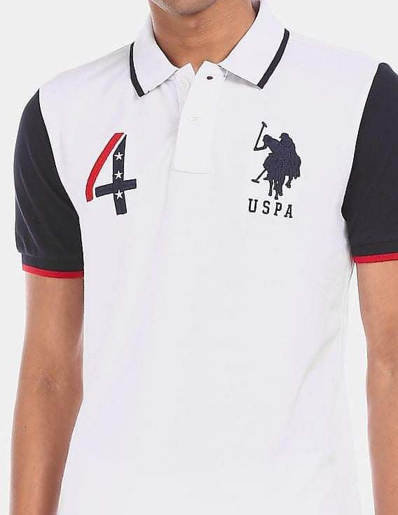 U.S. POLO ASSN MEN'S WHITE COLOUR BLOCK COTTON  POLO SHIRT
