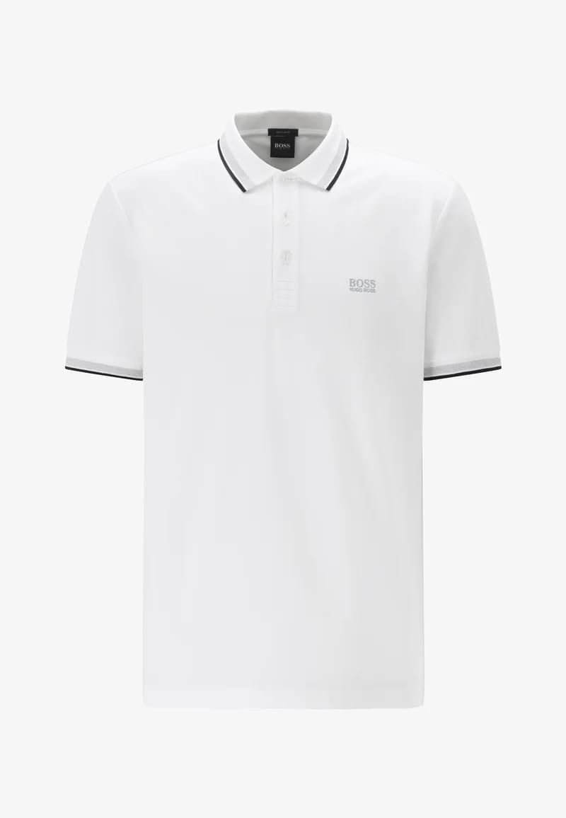 HUGO BOSS WHITE REGULAR FIT ORGANIC-COTTON POLO SHIRT WITH CONTRAST LOGO DETAILS