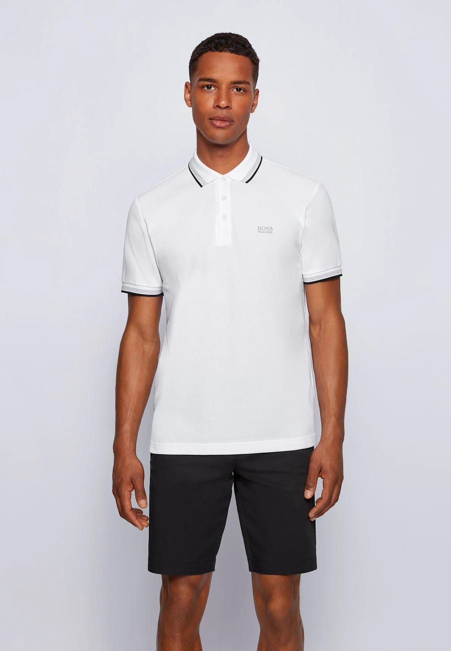 HUGO BOSS WHITE REGULAR FIT ORGANIC-COTTON POLO SHIRT WITH CONTRAST LOGO DETAILS