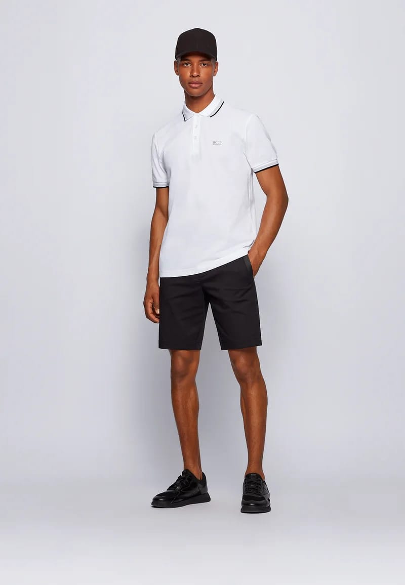 HUGO BOSS WHITE REGULAR FIT ORGANIC-COTTON POLO SHIRT WITH CONTRAST LOGO DETAILS